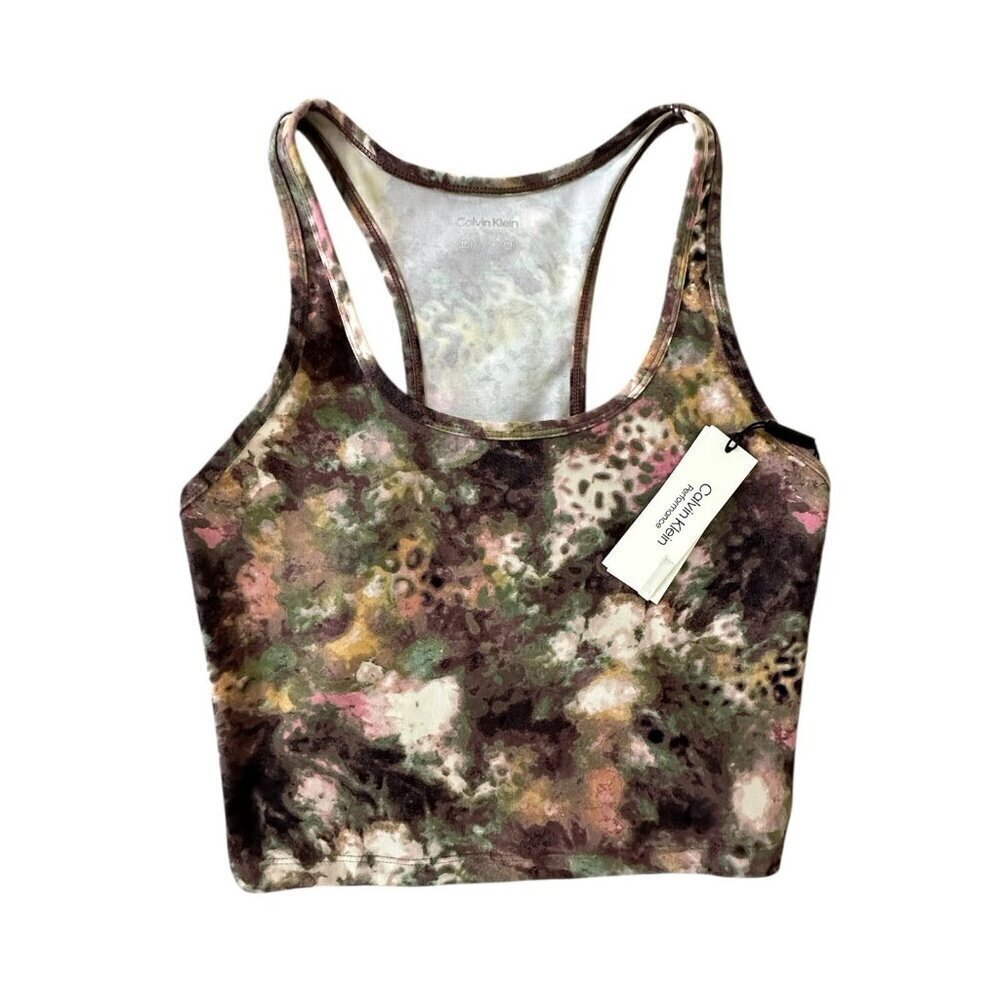Calvin Klein Performance Printed Racerback Women's Crop Tank Top NWT Java